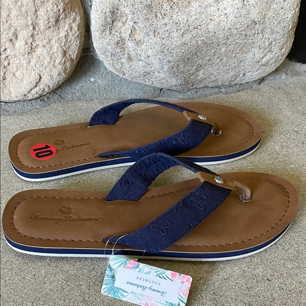 Tommy Bahama Women's Navy and Brown Flip Flop Sandals, Sz 10 - Picture 4 of 13